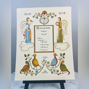Vintage 1961 Fernanda Design Pennsylvania Dutch Fraktur Birth Certificate – Folk